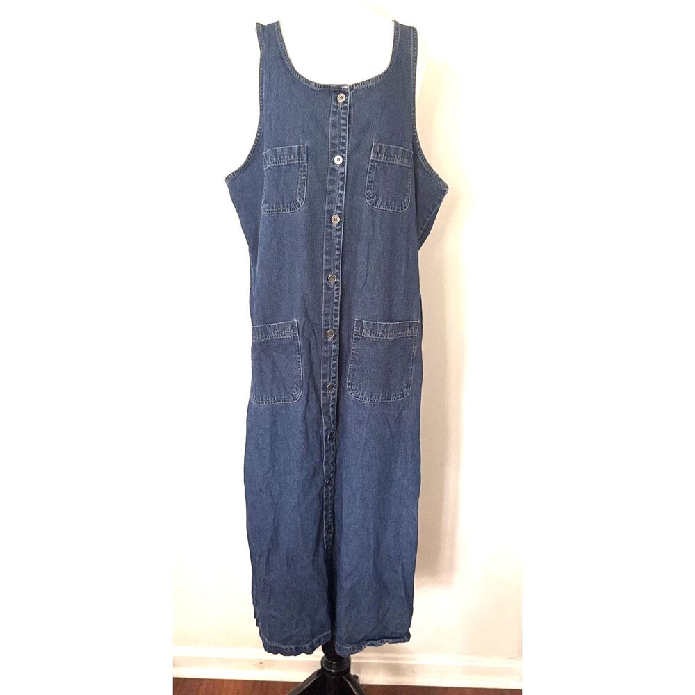 Expression Vintage Blue Denim Sleeveless Button Front Midi Dress Prairie Boho